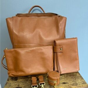 Fawn Design Brown Faux Leather Backpack Set with Gold Accents.